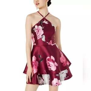 Speechless Dress Merlot Purple Size 5 Junior A-Line Floral Layered $69 